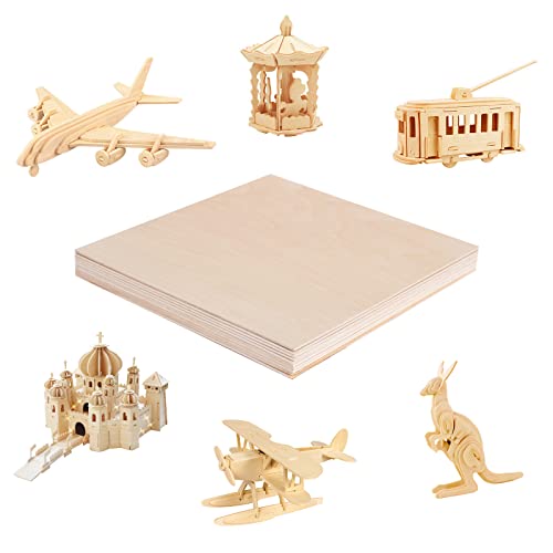 24 Pieces 1/8" X12" X 12" Craft Wood Basswood Sheets Thin Wood Slices Craft Project Board Unfinished Plywood For Laser Cutting Diy Wooden Plate Model Wooden House Aircraft School Wood Engraving #TOP4