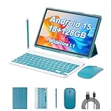 PEICHENG Android 15.0 10Inches Tablet, 18GB RAM+128GB ROM+2TB Expandable, Tab Set with Keyboard/Case/Mouse/Stylus, 2.0GHz Quad-core Processor, 1280 * 800 IPS HDScreen, 5G WiFi6 BT 5.0 (Blue)