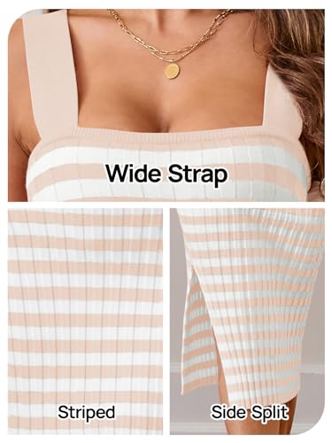Image of MEROKEETY Womens Summer Striped Bodycon Ribbed Knit Midi Sweater Dress 2026 | Sleeveless Long Tank Dress, Soft, Stretchable, Maternity, Baby Shower, Gender Reveal, Bump Friendly, Beach, Vacation Outfit