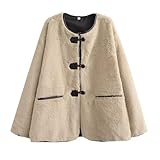 【Elegantes Mantel Design für Damen】: modische Winterjacke für Damen,Futter aus Wildlederimitat,kurze flauschige Jacke aus Kunstpelz für Damen,Fleece Körperwärmer für Damen,lässige Winterjacke,Winter Antumn Jackenmantel,zotteliger Damenmantel mit langen Ärmeln,funktionale große Taschen,normal geschnitten Damenjacke,betonen Sie die anmutigen Kurven Ihrer Figur und versetzen Sie Sie in einen fähigen und attraktiven Zustand.