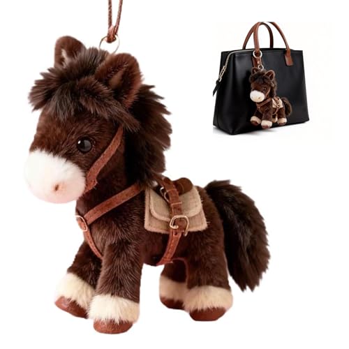 NTFWG Plush Pony Bag Charm and Keychain 2026 Year of the Horse Gift Mini Plush Horse Stuffed Animal with Keychain for Bag Decor (1 Brown)