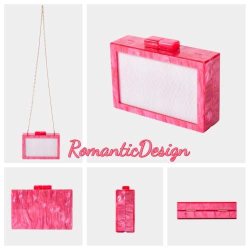 Image of RomanticDesign Women Acrylic Handbag Rattan Woven Pattern Square Box Crossbody Handbag Shoulder Bag Chain Purse