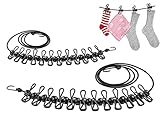 Hitoipin 2 Piezas 1.8M Portátil Tendedero, Ajustable Retráctil Cuerda de Ropa, con 12 Pinzas para Ropa y 13 Pinzas Hebillas de Posicionamiento, para Viajes,Vacaciones, Camping al Aire Libre (Negro)