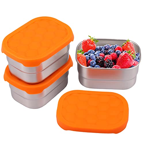 Hevtsde 3PCS Stainless Steel Snack Containers Silicone Lids, 8oz Snack Box Container, Leakproof Small Snack Box, Metal Snack Containers Kids, Dishwasher Freezer Safe for Daycare School Wook