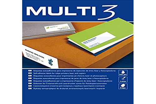Marcas adhesivas Multi3 para fotocopiadoras láser Y de inyección de tinta, bordes rectos, 100 hojas, 70 x 35 mm Cover