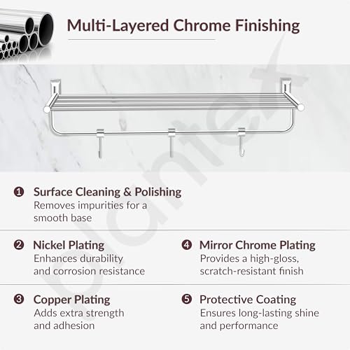 Image of Plantex Smero Pure Brass 24 inch Towel Rack for Bathroom /Towel Stand /Hanger /Towel Holder /Towel Bar /Bathroom Accessories - Superb (Chrome)