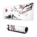 Grand Tapis de Souris Japon Peinture à l'encre Montagne Sakura Sun Gaming Mouse Pad Surface Antiderapant XXL Grand sous Main Bureau 800X300X3 mm