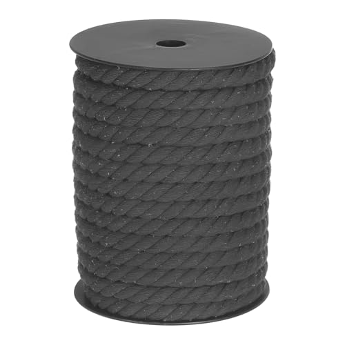 MECCANIXITY Cotton Rope 3 Strand Twisted Braided Rope Cord, Dark Gray 10mm x 75ft Craft Rope Cord Cotton for Wall Hanging, Plant Hanger, Knitting, Macrame Knotting
