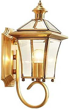 European Style All-Copper Wall Lights Outdoor Waterproof Courtyard Wall Lamp High Light Glass Lantern Villa Entrance Door Front Wall Sconce Garden Fence Basic,Type a