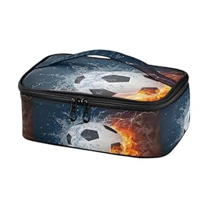 Kcldeci Lunch bag, Soccer Ball in Fire and Water Insulated Lunch Bag for Women Men Kids Large Lunch Box Container Reusable Bento Box for Office, Work, School