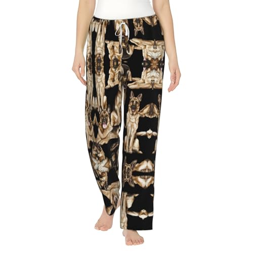 Pantalon de pyjama flanelle femme Berger allemand taille élastique chaud