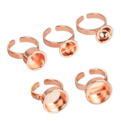 HOTWE Ink Ring Cups, Pigment Cap Alloy Rings for Microblading Semi Permanent Makeup, Inks Glue Matel Cups Holder for Eyelash Eyeliner Eyebrow Body Tattooing Supplies 5pcs 5 styles (Golden Rose)