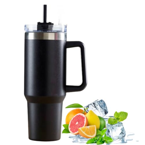 ICMinds Gifts 40oz Stainless Steel Vacuum Insulated Tumbler Cup with Straw - Mighty Mug Travel Cup for Hot/Cold Drinks (Black)