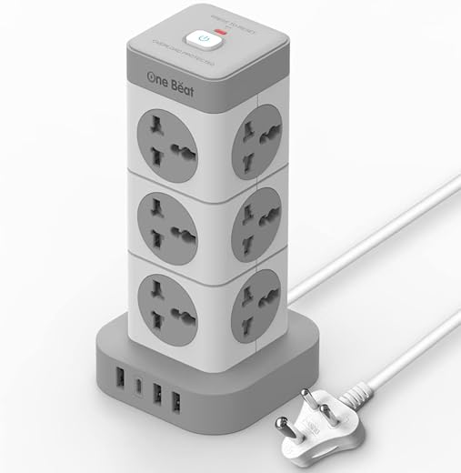 One Beat Tower Extension Boards with USB Port with Universal Sockets and Charging Ports with Indicatori Plug Socket (12 So...