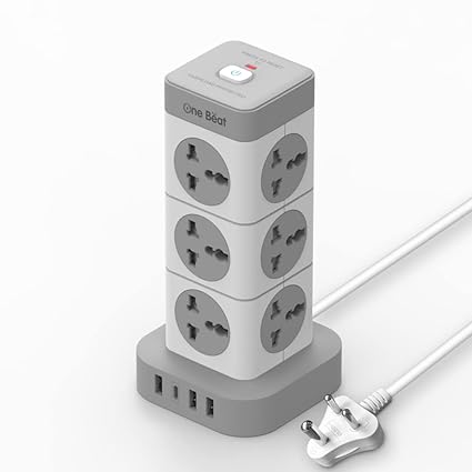 One Beat Tower Extension Boards with USB Port with Universal Sockets and USB Charging Ports with Indicatori Plug Socket (12 Socket + 3 USB + 1 Type C)