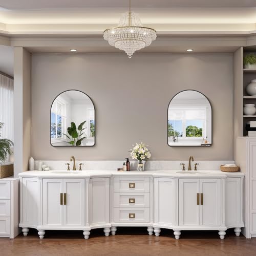 Image of FORBATH Arched Bathroom Mirror 24x30 Inch, Black Bathroom Mirror Wall Mounted Modern Aluminum Alloy Frame Arch Mirror for Bedroom Living Room Entryway, Hanging or Leaning Against Wall