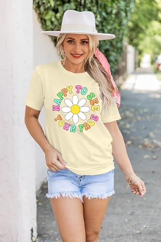 Happy to See Your Face Shirt: Women Funny Teacher T-Shirt First Day of School Shirts Groovy Back to School Tee Top(Apricot, Small) — view 4