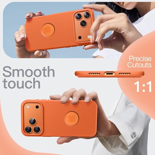 Image of Elzzi Microfiber Logo Cut Cover Compatible for iPhone 17 Pro Case Liquid Silicone Cases Full Body Protective Covers Anti Fingerprint Back Cover with High Raised Camera Lips (Cosmic Orange)