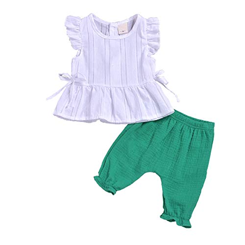 Toddler Baby Girls Summer Outfits Ruffle Sleeve Shirt Dress Top Linen Short Set