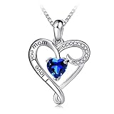 Mother's Birthday Gift I Love You Mom S925 Sterling Silver Heart Pendant Necklace (Dark Blue)