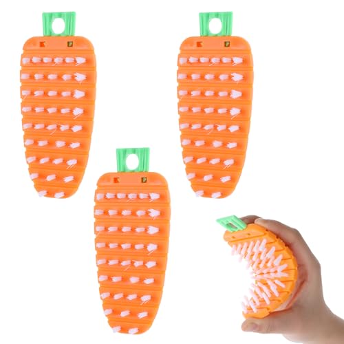 Qianyu 4 Pcs Vegetable Brushes Flexible Potato Cleaner Brushes Multiple Segments Bendable Cleaning Tools Carrots Pattern Fruit Scrubbers for Mushroom Egg Corn Tomato Cucumber Food
