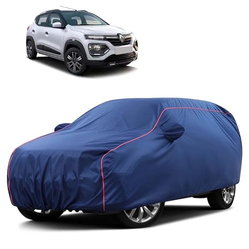 Image of Sulfar 100% Water Resistant Car Body Cover Compatible with Mirror for Renault Kwid (Triple Stitched, Full Bottom Elastic, Blue Taffeta with Red Piping)