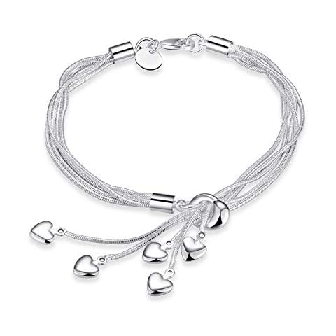 925 Sterling Silver Five-Heart Bracelet Bangle Cover