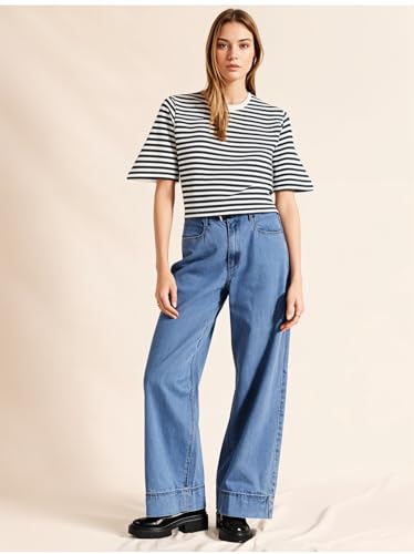 Image of Mack Jonney Oversized | Loose Fit | Half Sleeves 100% Cotton Round Neck Striped T-Shirt for WOMEN-MACK640558