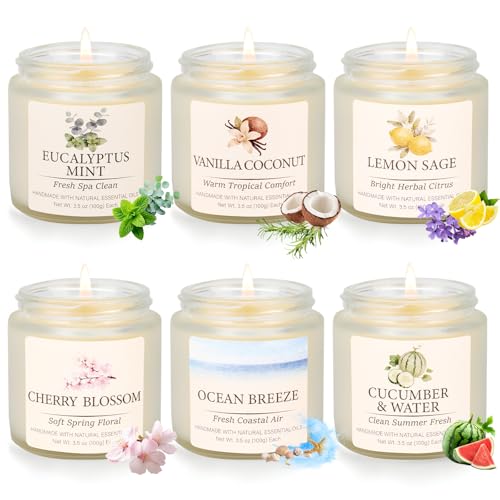 Spring & Summer Scented Candles Set 6 Pack Soy Candles for Home 21 oz Aromatherapy Candle Gift Set for Women Mom Birthday & Housewarming Gifts Eucalyptus Mint & Vanilla Coconut