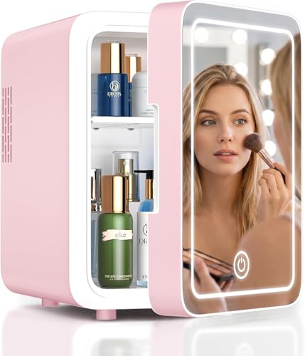Image of CUTIEWORLD Skincare Mini Fridge for Bedroom, Pastel Pink