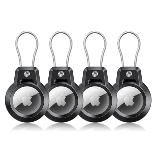 4 Pack Airtag Holder, AirTag Keychain Holder with Wire Cable – Robust & 360° Protective fit Apple Airtag Holder, Air tag Holders for Luggage, Backpack, Keys, Pets, AirTag Case for Travel