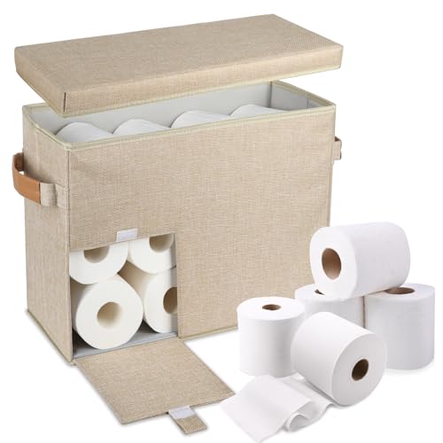 Toilet Paper Storage Basket, Collapsible Rolling Storage Bin Toilet Paper Holder for Bathroom, Tissue Toilet Paper Storage Cabinet with Wheel for Bathroom Organizer Container Dressers or Cabinets