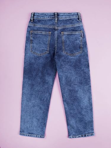 Image of KiddoPanti Girls Solid Waist Elasticated Straight Fit Jeans