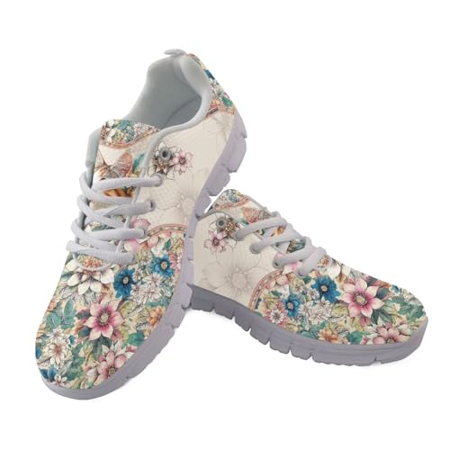 UOIMAG Boho Cat Shoes for Women Lace Up Art Mandala Floral Casual Sneakers EU39