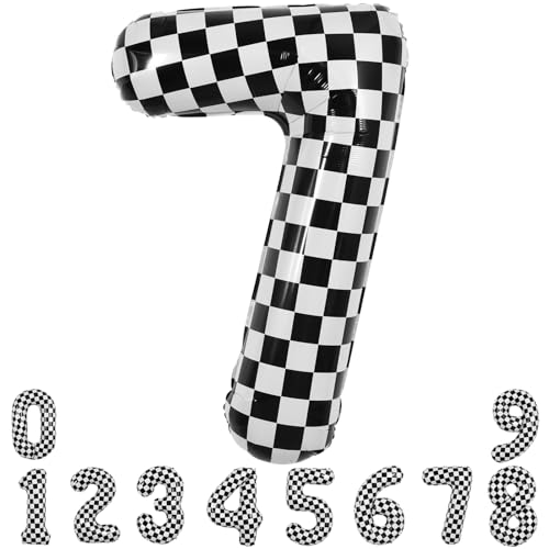 Image of TONIFUL 40 Inch Large Checkered Number 7 Balloon 7th Birthday Decorations