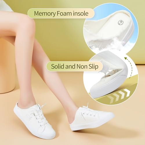 Image of BENPAO Women's Mules Slip on Sneakers White Canvas Shoes Loafers