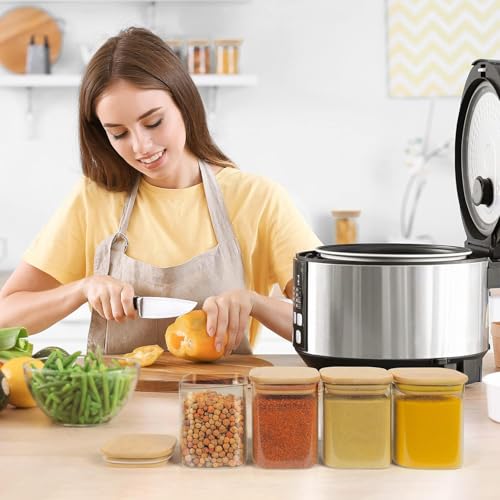 Miniatura 7 de Vorhot 500ml Tarros De Cristal Con Tapa Bambú, Juego De 8 Bote Especias Cristal, Tarros De Vidrio Cocina Almacenaje, Apilable Frascos De Vidrio Para Especiarias, Hierba, Merienda