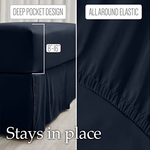 Lalaloom Bed Sheets 4 Piece Set And Velvet Throw Pillow Covers Set Of 2, Bed Sheet Size Full In Navy Blue, Breathable Microfiber, Throw Pillowcases Size 16X16 In Dark Blue, 2 Item Bundle #TOP2