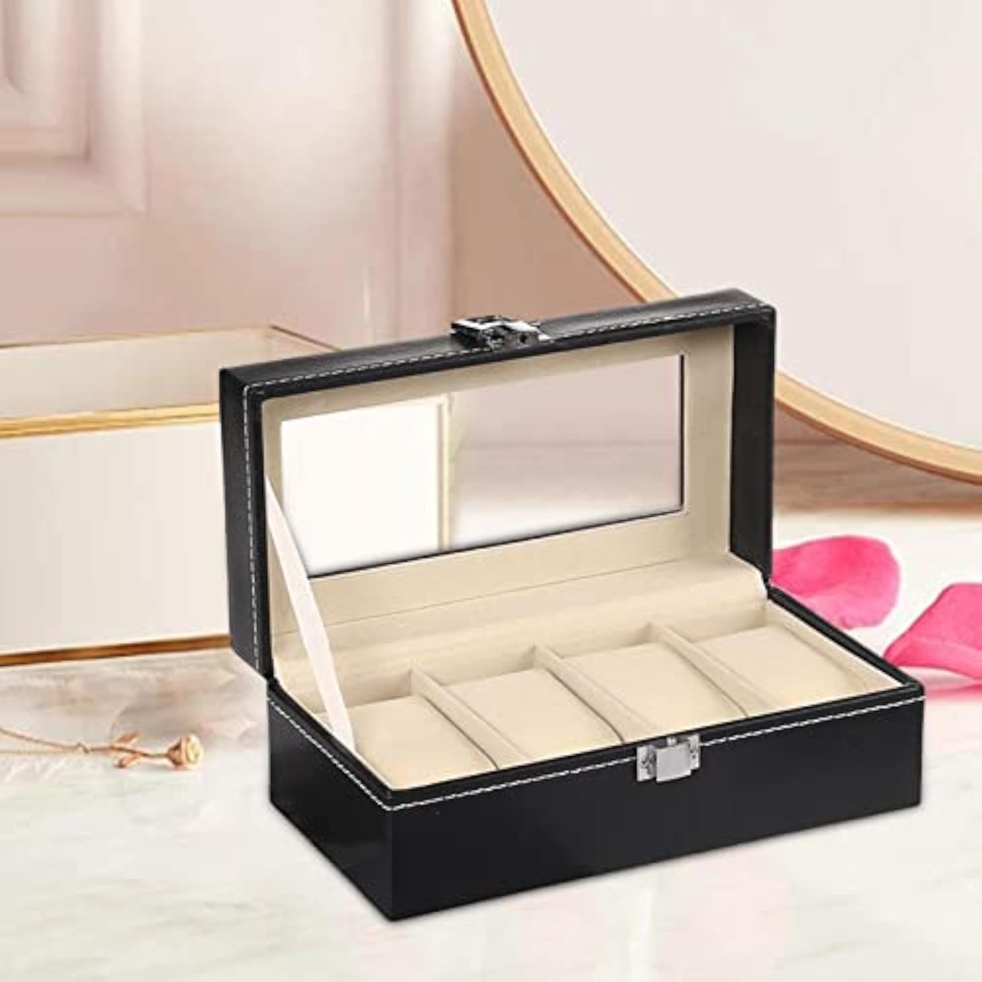Watch Box Jewelry Display Case with Lock, 4 Slot
