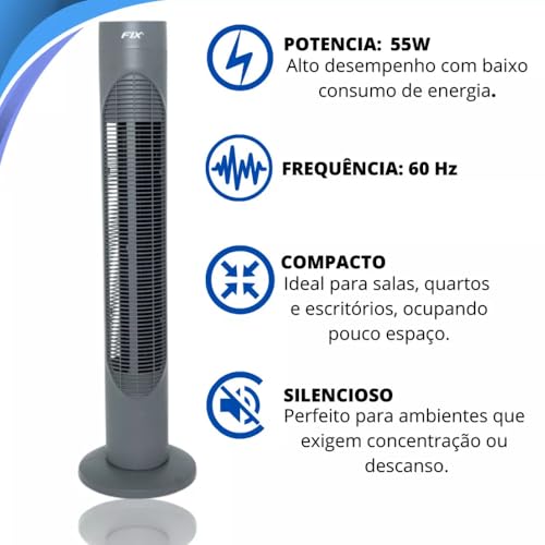 Circulador De Ar Ventilador De Torre 3 Níveis De Velocidade Preto Luxuoso Design Moderno 110v