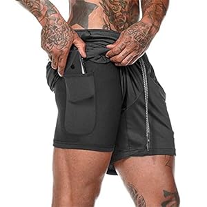 EDOTON Men’s Workout Running Shorts, 2-in-1 Quick Drying Breathable Lightweight Built-in Compression Liner Athletic Gym Exercise Training Jogging Short Pants with Back Zipper Pocket