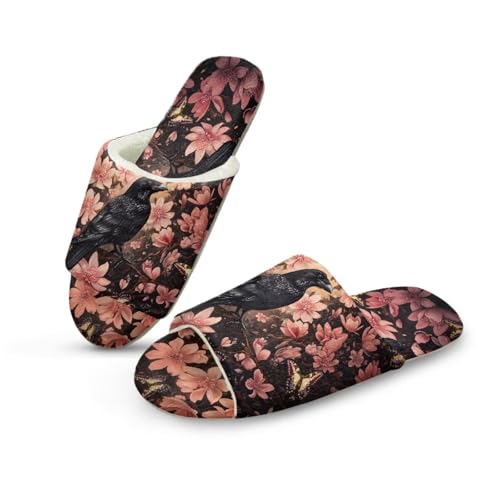 Animals Theme Print Slippers Women Fuzzy House Slippers Anti-Slip Open Toe Spa Slide Shoes Cotton Bedroom Washable Shoe