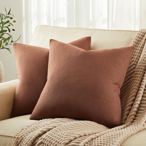 ZeeMart Rustic Cotton Linen Throw Pillow Covers Set of 2, 16x16 Inch Terracotta...