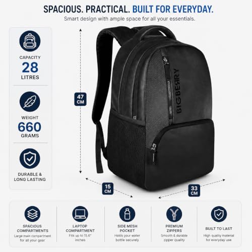 BIGBERRY Rodeo 2.0 Faux Leather Laptop Backpack, Black - Image 4