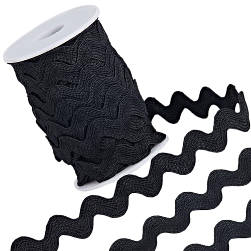 GORGECRAFT 1 Roll 12mm Ric Rac Trim Ribbon 12.5 Yards Black Rick Rack Wave Sewing Bending Fringe Trim Braided Woven Fabric for Sewing Flower Making Wedding Dress Party Lace Ribbon Craft