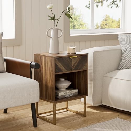 Table de chevet noyer avec tiroir 40x30x60 HEYZOEY