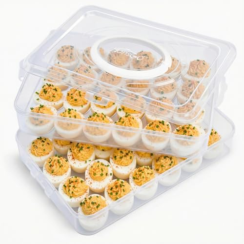 HANSGO Deviled Egg Containers with Lid, 2-Layer Plastic Detachable Deviled