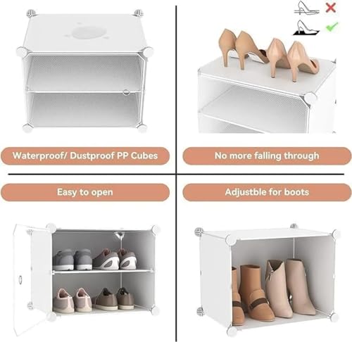 Image of Mevigo 12-Tier Shoe Rack with 4-Doors| Holds 24-Pairs |Waterproof & Dustproof Modular Plastic Shoe Cabinet| Foldable Stackable Shoe Organizer with Metal Frame |Space Saving Storage for Home,Entry Way