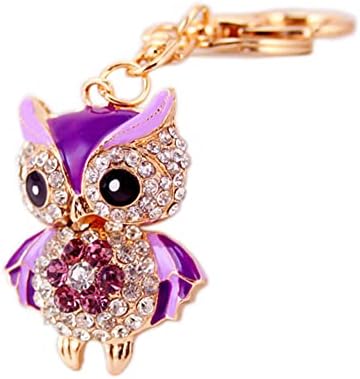 Jzcky Shzrp Lovely Owl Shape Crystal Rhinestone Keychain Key Chain Sparkling Key Ring Charm Purse Pendant Handbag Bag Decoration Holiday Gift(Purple)