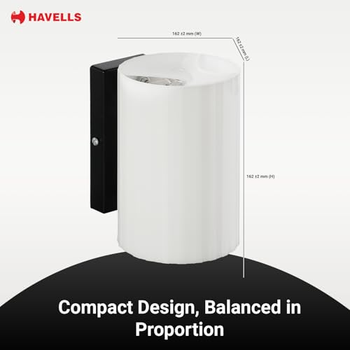 Image of Havells Aura Indoor Wall Light | Durable Cylindrical Frame & Ambient Glow Diffuser | B22 Holder Compatible | Elegant Lighting for Bedrooms, Living Rooms & Hallways